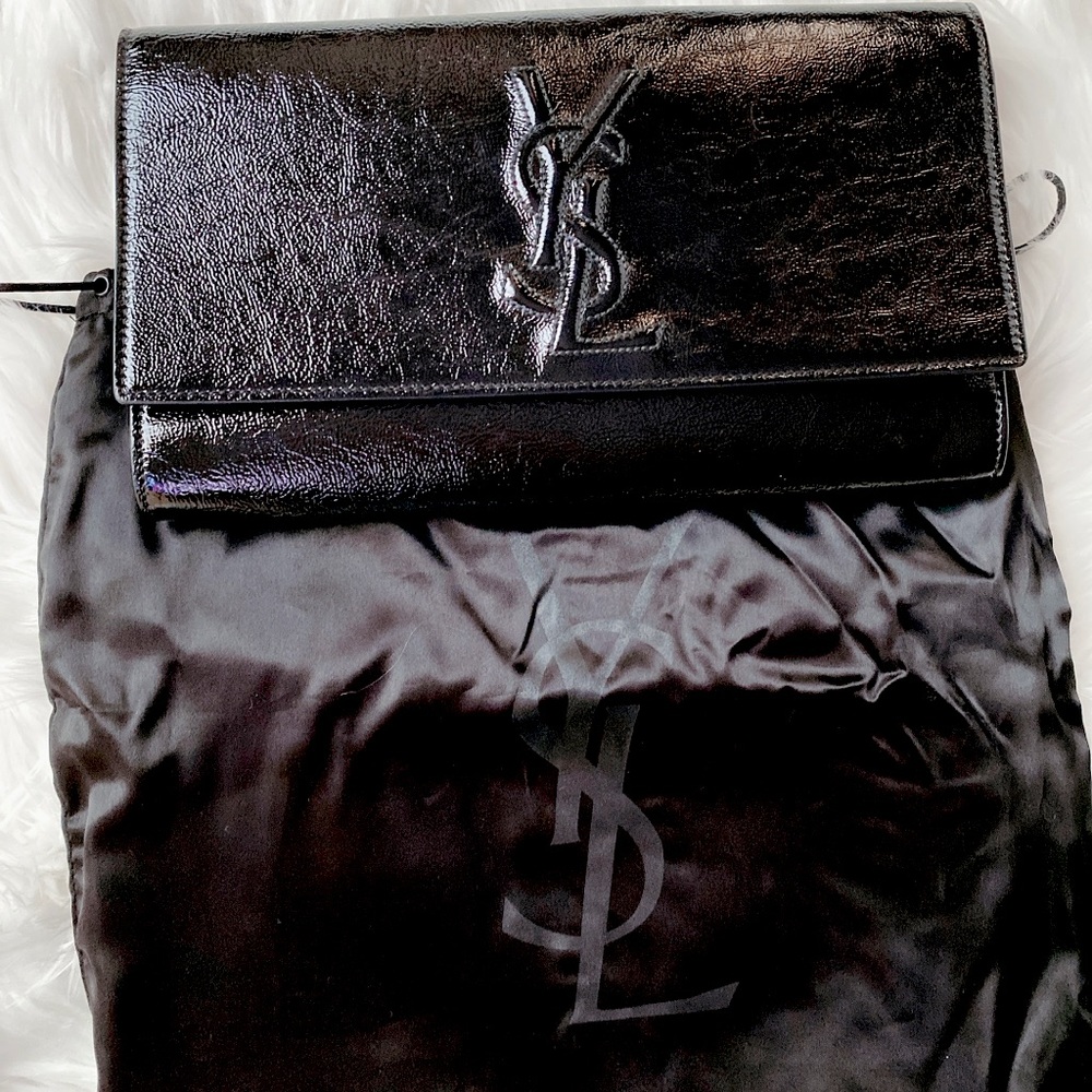 YSL Saint Laurent Black Patent Leather Clutch